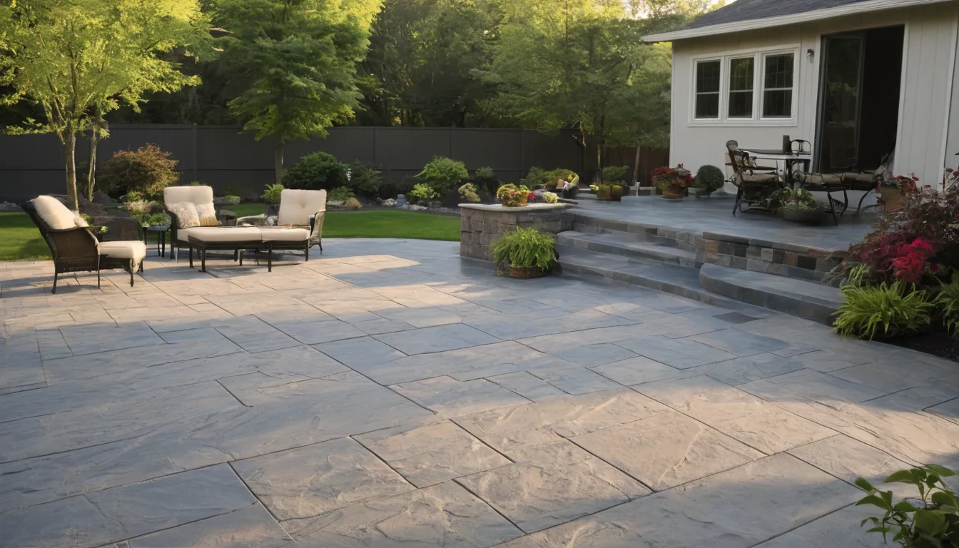 Stamped concrete patio behind a home in the Fate area